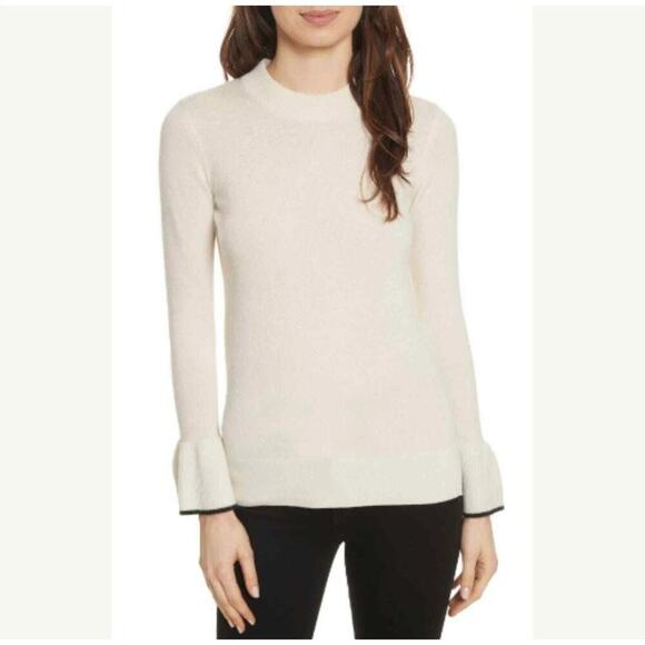 Veronica Beard Cashmere Mar Bell Sleeve Mock Neck Crew Sweater - Picture 1 of 7